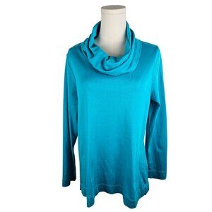 L.L. Bean Long Sleeve Cowl Neck Top Large Teal Blue Supima Cotton Casual